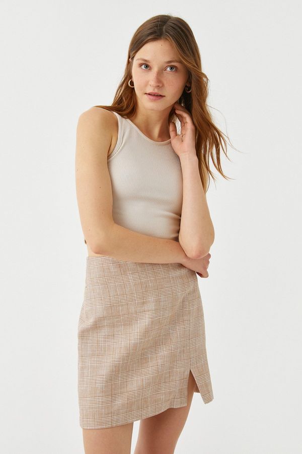 Koton Koton Mini Skirt Slit Detailed Linen Blend