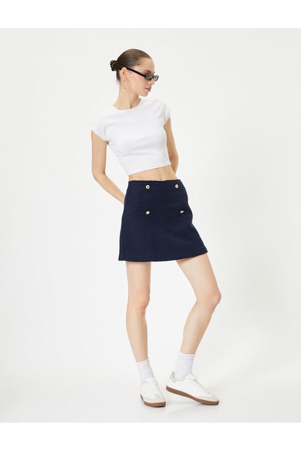 Koton Koton Mini Tweed Skirt A-Line with Button Detail