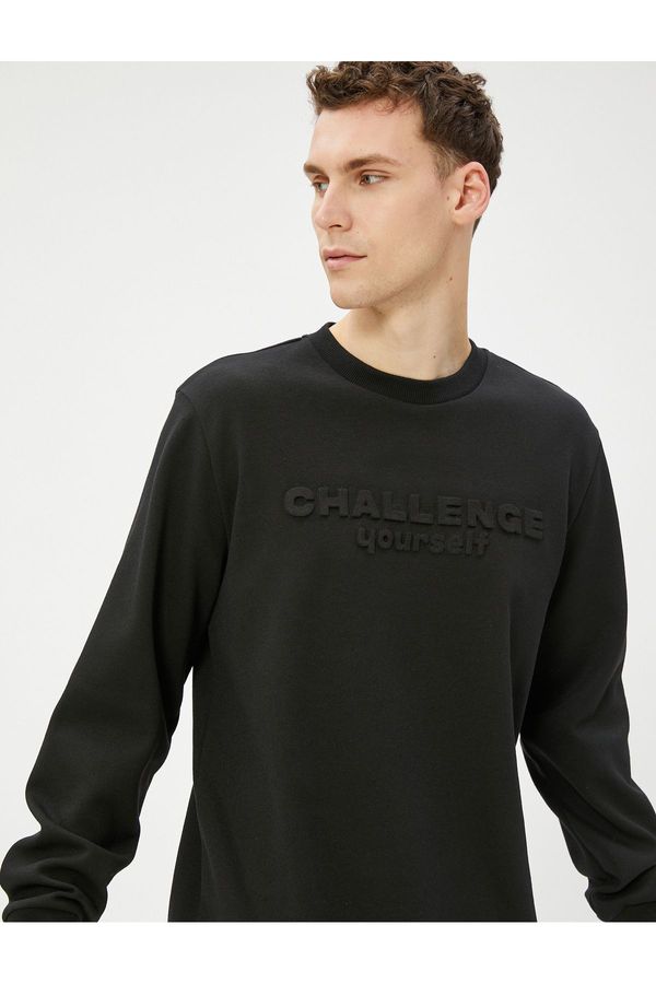 Koton Koton Motto Embroidered Sweater Crew Neck Textured