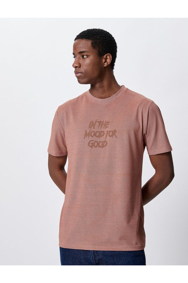 Koton Koton Motto Embroidered T-Shirt Slim Fit Crew Neck Short Sleeve