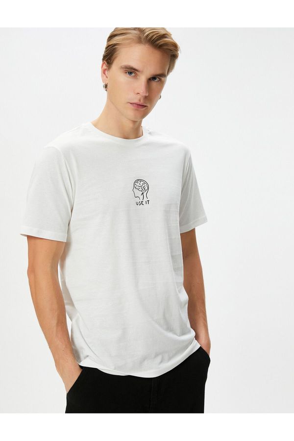 Koton Koton Motto Printed T-Shirt Crew Neck Slim Fit Short Sleeved
