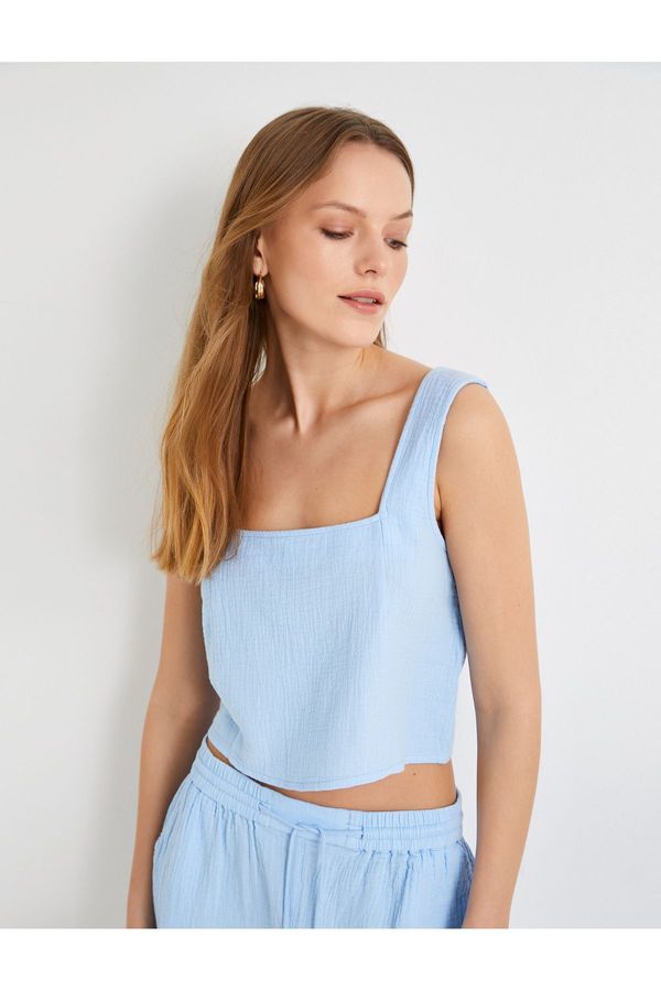 Koton Koton Muslin Crop Undershirt Square Neck Thick Strap Cotton