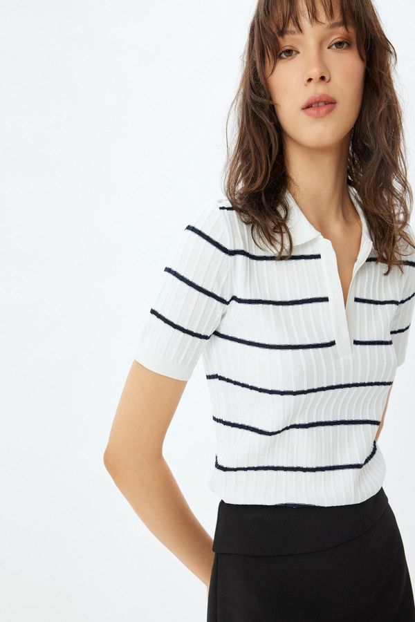 Koton Koton Navy Blue Striped Women's Sweater