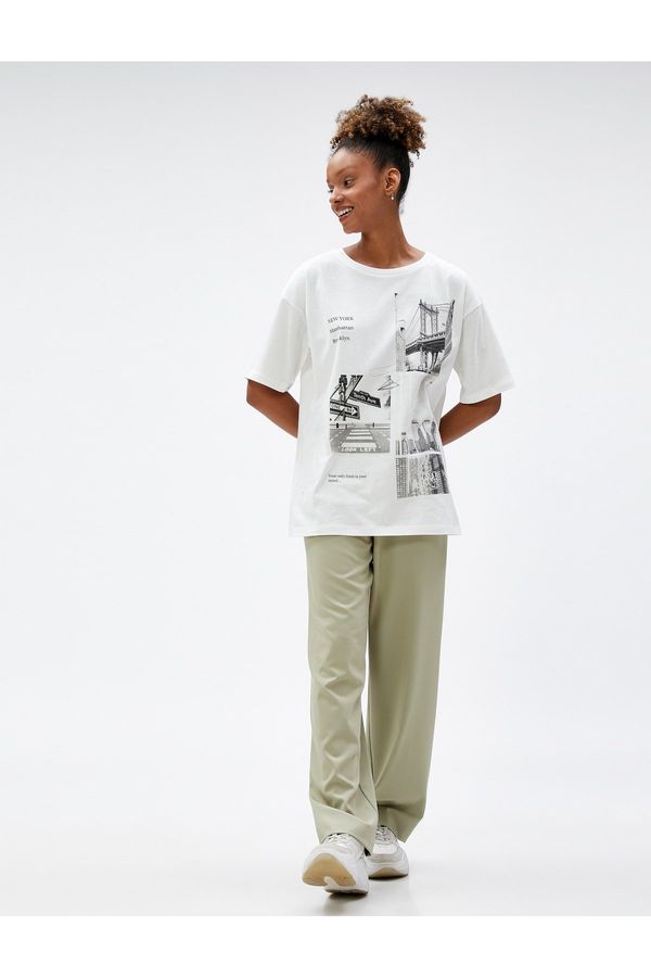 Koton Koton New York Print T-Shirt Crew Neck Short Sleeve Cotton