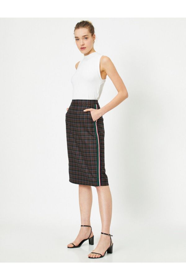 Koton Koton Normal Waist Checked Pocket Detailed Midi Skirt