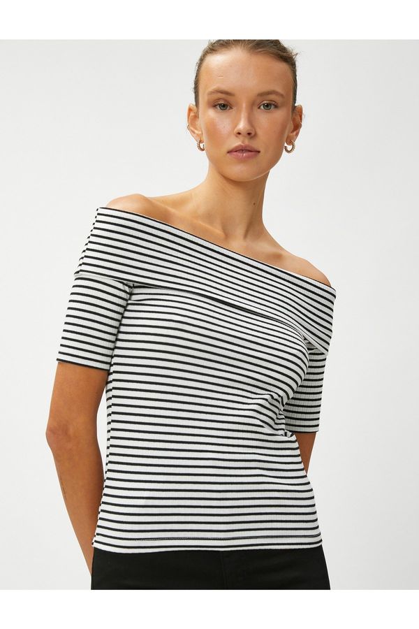 Koton Koton Off-the-Shoulder T-Shirt with Short Sleeves in a Slim Fit