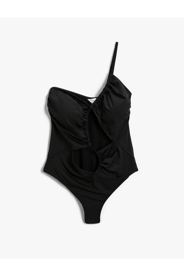 Koton Koton One-Shoulder Asymmetric Window Detail Swimsuit