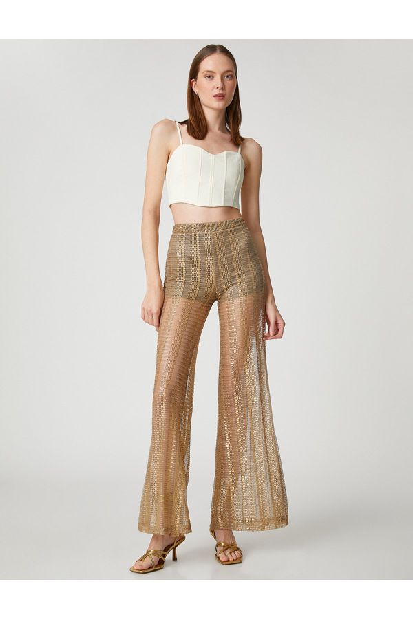 Koton Koton Openwork Trousers with Elastic Waist and Wide Leg.