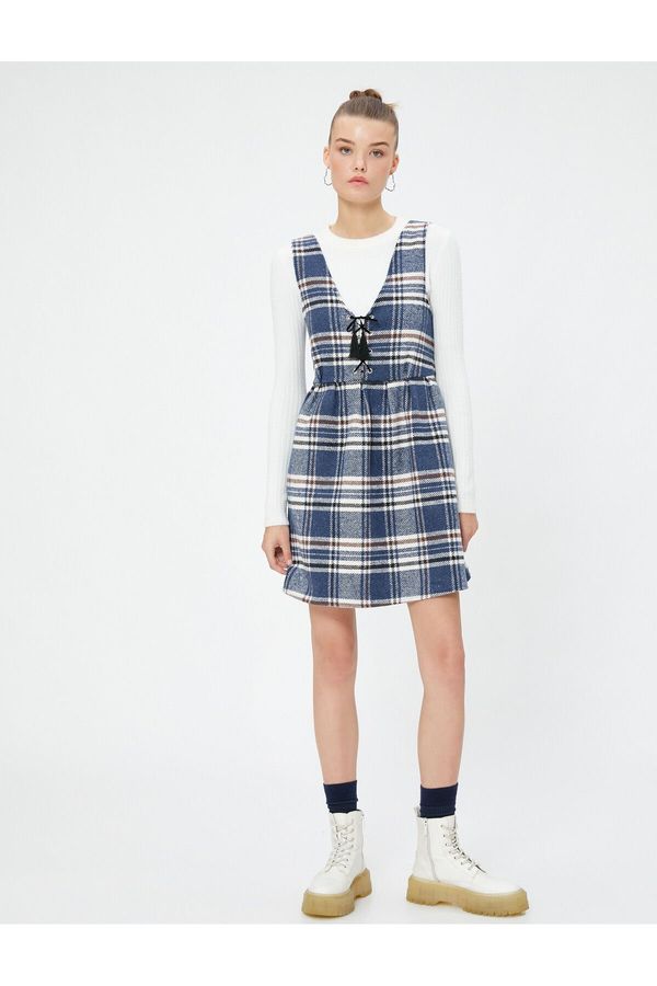 Koton Koton Overalls Mini Dress Comfy Cut Tied Front Soft Textured