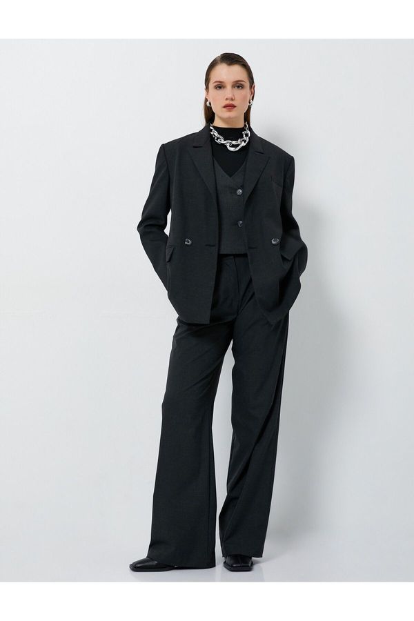 Koton Koton Oversize Blazer Jacket Double Breasted Buttoned with Flap Pockets