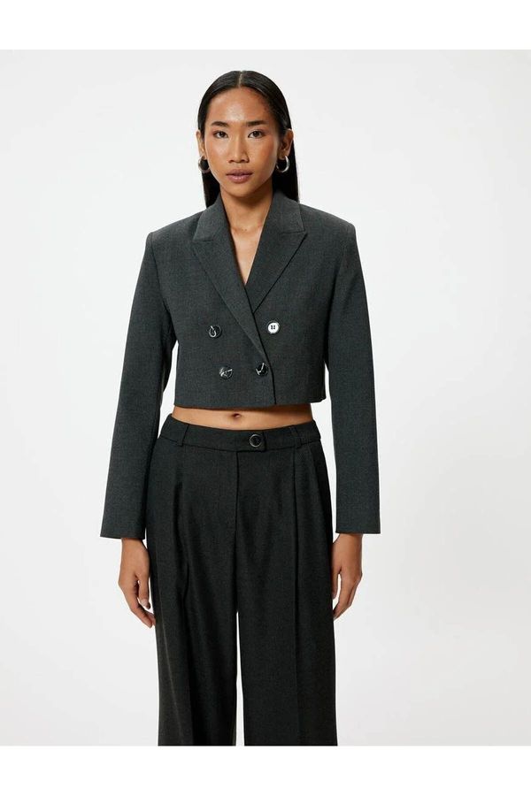 Koton Koton Oversize Crop Blazer Jacket Double Breasted Reverse Collar