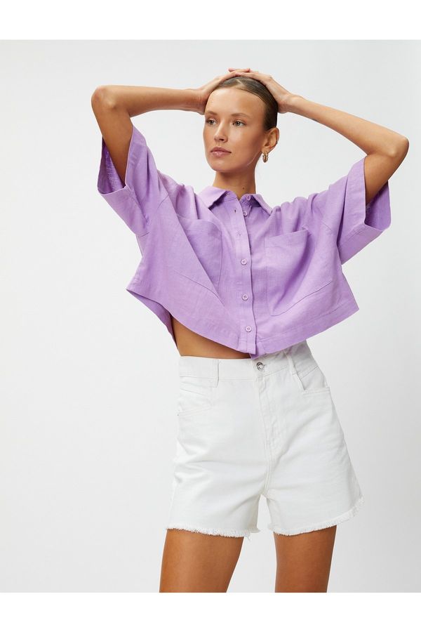 Koton Koton Oversize Crop Shirt Linen Blended