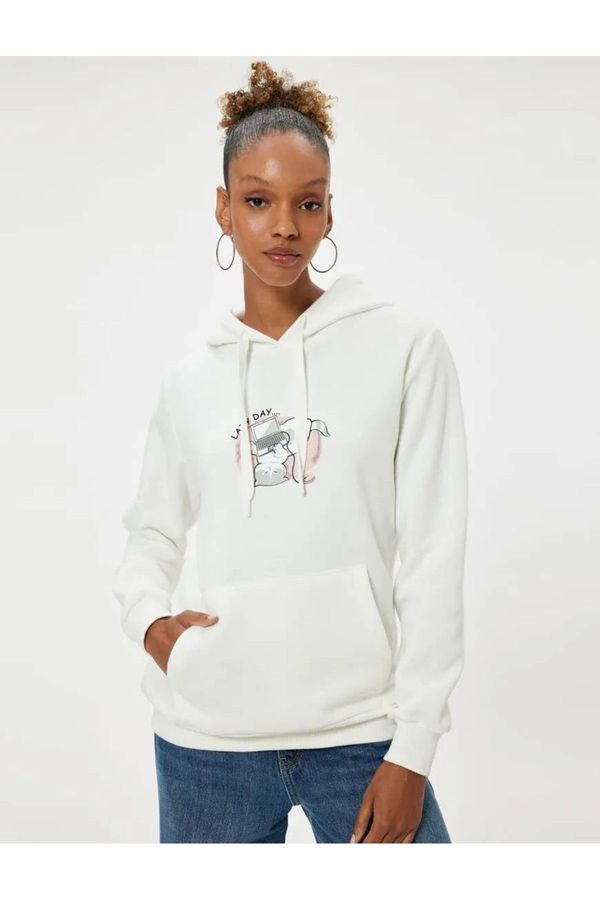 Koton Koton Oversize Hooded Sweatshirt Kangaroo Pocket Detailed Printed Ribbon