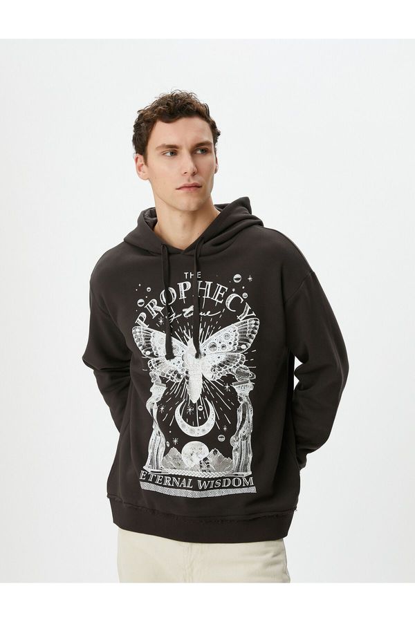 Koton Koton Oversize Hooded Sweatshirt with Mystic Printed Slogan