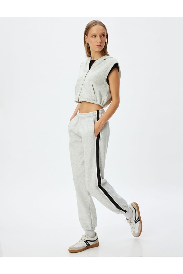 Koton Koton Oversize Jogger Sweatpants with Waist Tie Stripe Detail and Pocket Raised Both