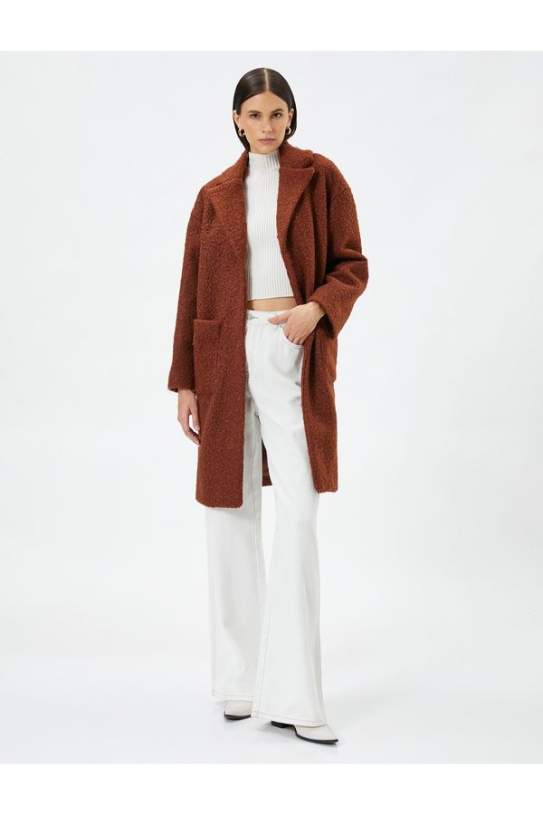 Koton Koton Oversize Long Bouquette Coat, Double Breasted, Pocket Detailed Lined.