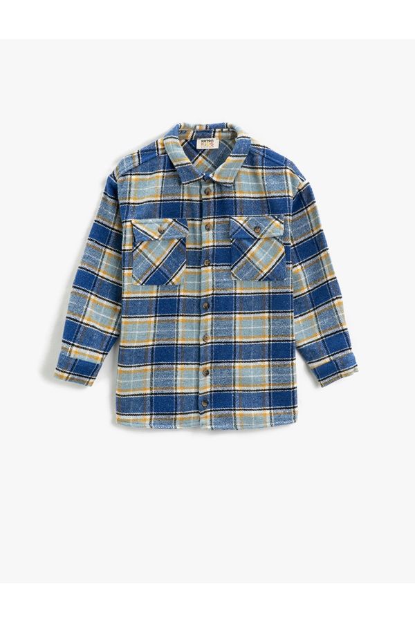Koton Koton Oversize Lumberjack Shirt Covered Pocket Long Sleeve Soft Textured