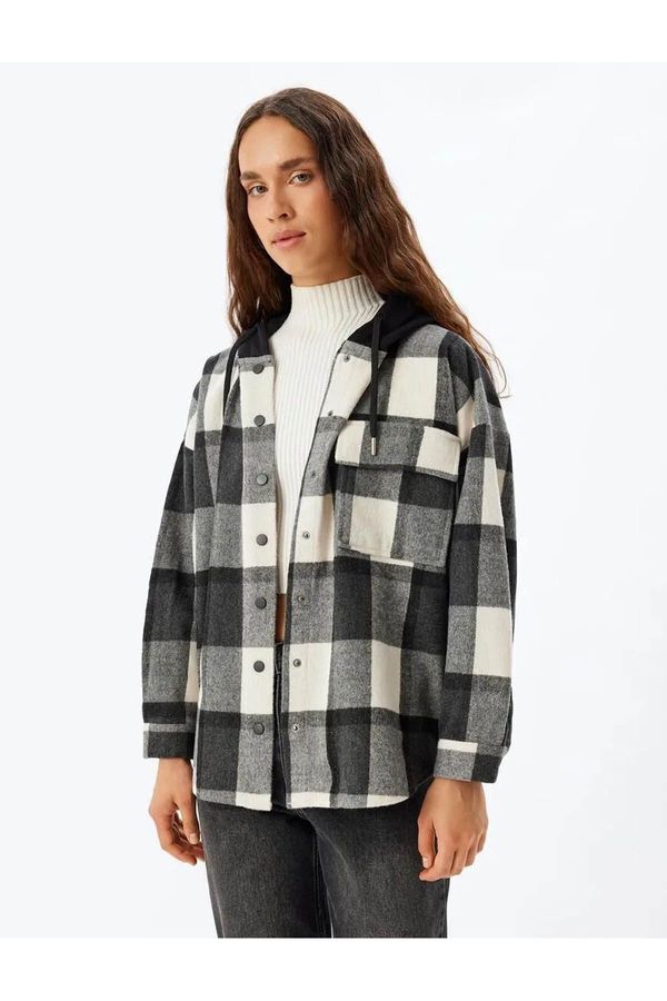Koton Koton Oversize Lumberjack Shirt Hooded Classic Collar Buttoned Pocket Detail