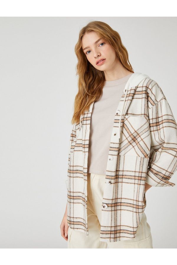 Koton Koton Oversize Lumberjack Shirt Jacket Hooded Long Sleeve