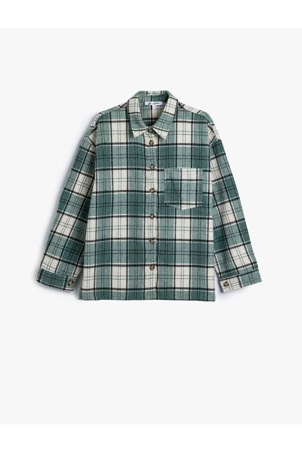 Koton Koton Oversize Lumberjack Shirt Long Sleeve Pocket Detail Classic Collar Button Down