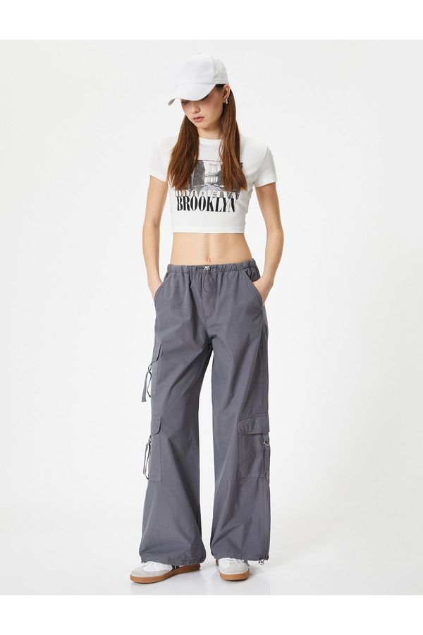Koton Koton Oversize Parachute Pants Low Waist Wide Leg Cargo Pocket Cotton