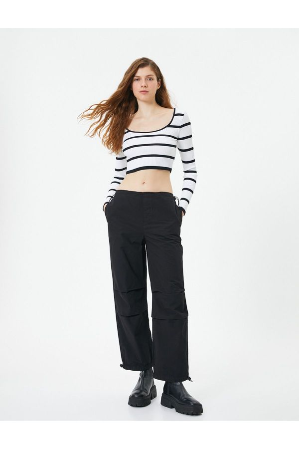 Koton Koton Oversize Parachute Trousers with Floor Detail Pockets Cotton