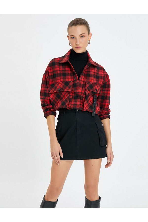 Koton Koton Oversize Plaid Lumberjack Shirt Jacket with Pocket Detail Snap Button