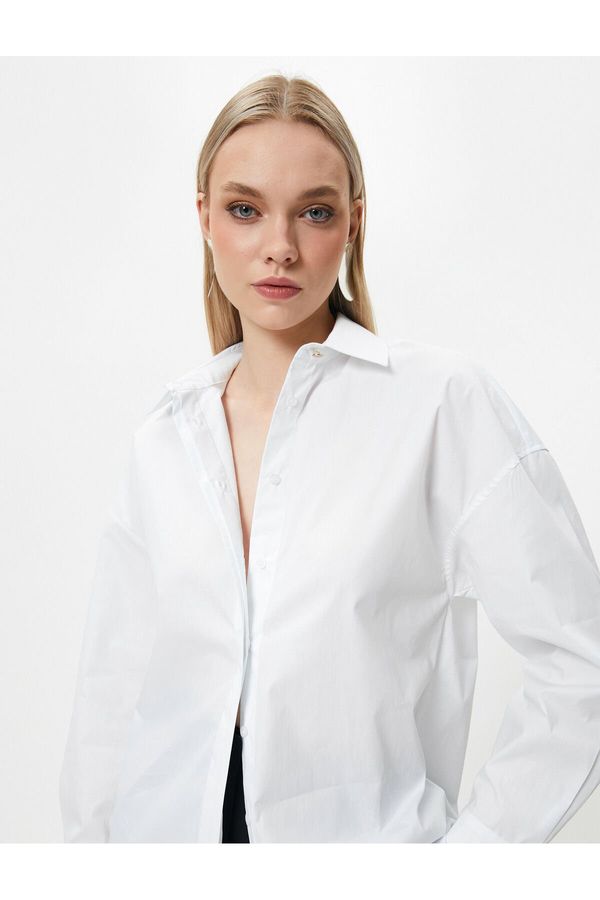 Koton Koton Oversize Poplin Shirt Long Sleeve Buttoned Classic Collar Cotton