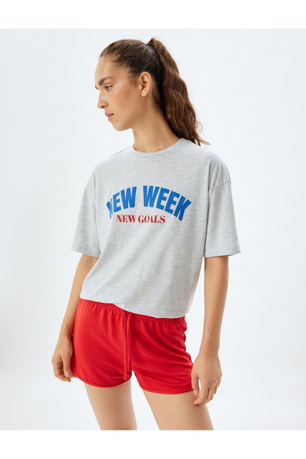 Koton Koton Oversize Printed Short Sleeve Cotton T-Shirt