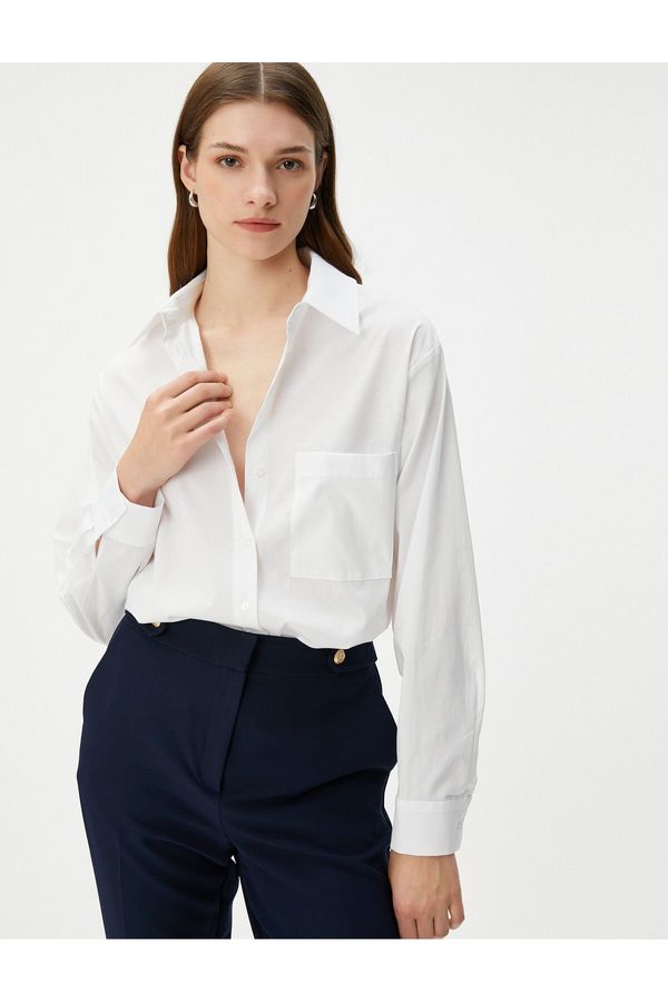 Koton Koton Oversize Shirt Long Sleeve Buttoned Pocket