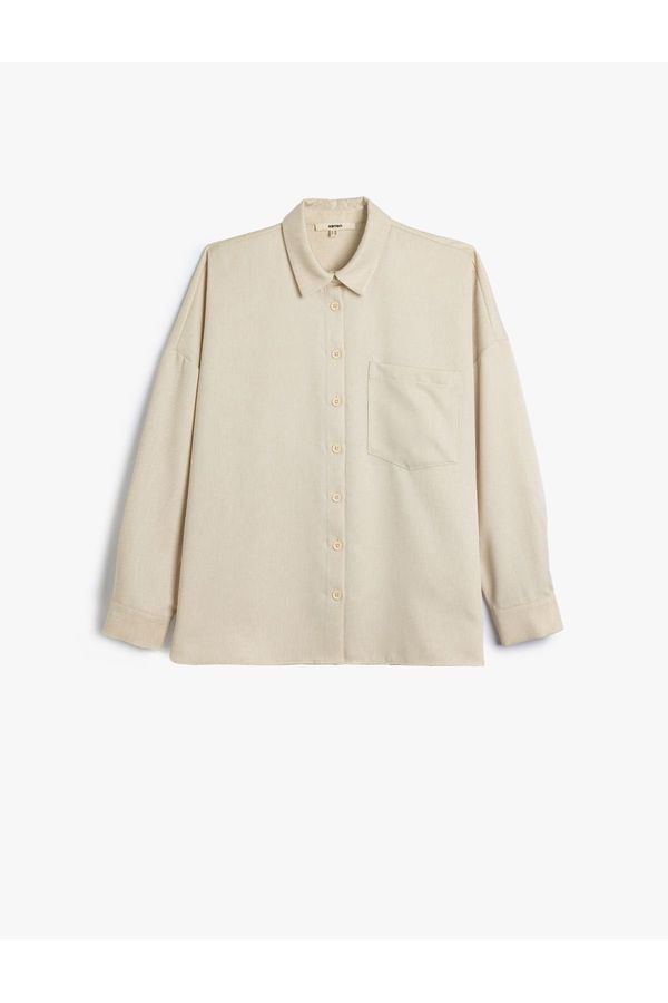 Koton Koton Oversize Shirt Long Sleeve Single Pocket Detail