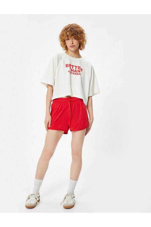 Koton Koton Oversize Sports T-Shirt Crew Neck Slogan Printed Short Sleeve