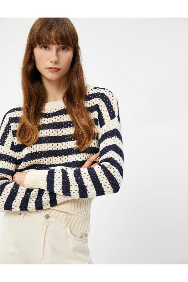 Koton Koton Oversize Sweater with Openwork Knitted Crew Neck Long Sleeve