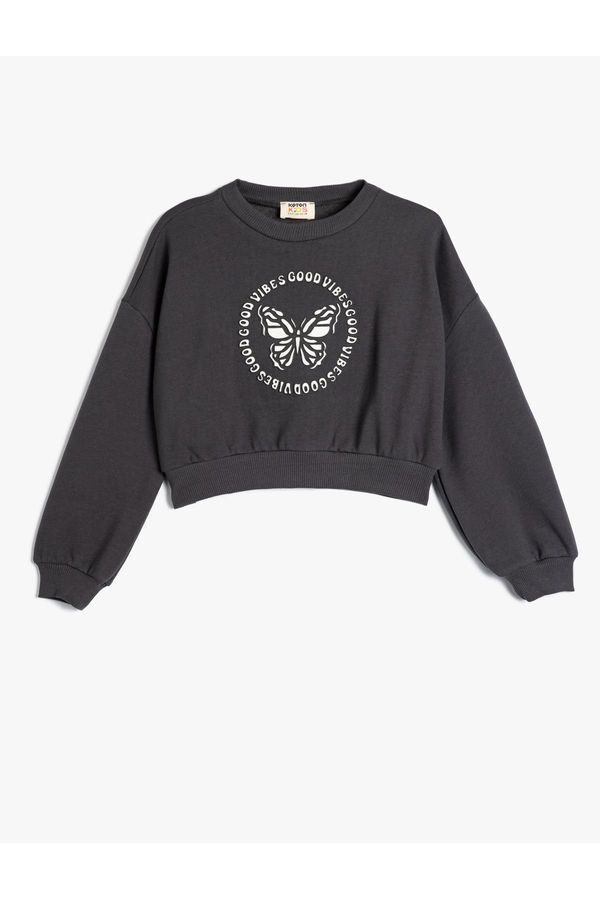 Koton Koton Oversize Sweatshirt Butterfly Printed Long Sleeve Crew Neck Cotton