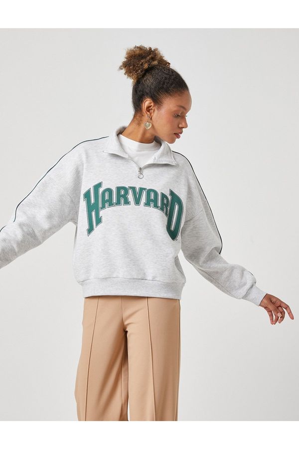 Koton Koton Oversize Sweatshirt Harvard Licensed Stand Up Collar Zippered
