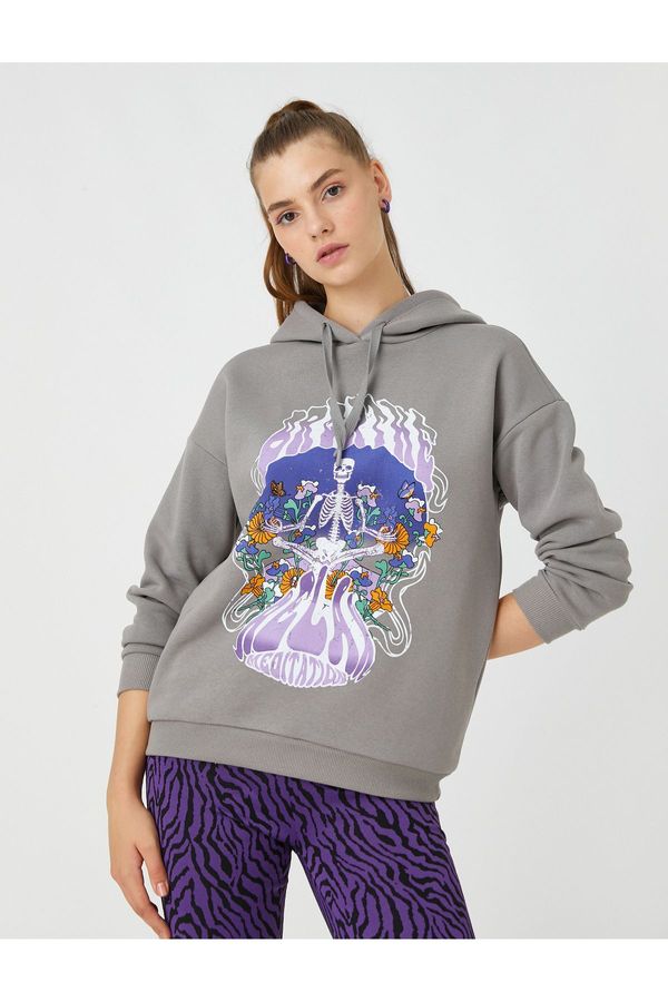 Koton Koton Oversize Sweatshirt Printed Hoodie With Fleece Inside