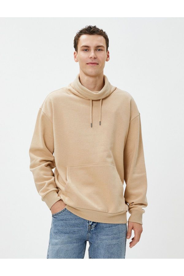 Koton Koton Oversize Sweatshirt Shawl Collar Kangaroo Pocket Laced Raised