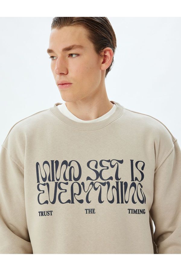 Koton Koton Oversize Sweatshirt Slogan Printed Crew Neck Cotton Blend