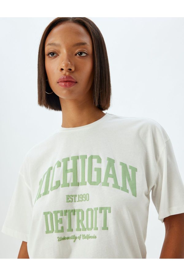 Koton Koton Oversize T-Shirt College Printed Crew Neck Short Sleeve Cotton