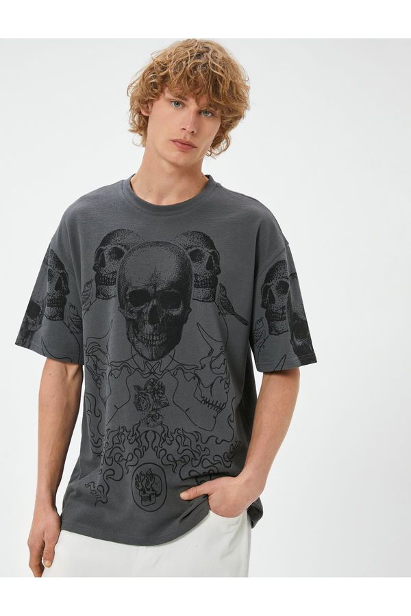 Koton Koton Oversize T-Shirt Skull Printed Crew Neck