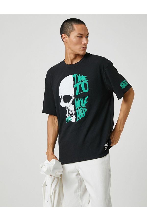 Koton Koton Oversize T-Shirt Skull Printed Crew Neck Short Sleeve
