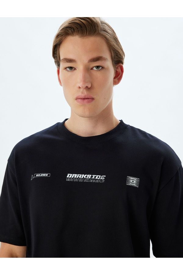 Koton Koton Oversize T-Shirt Slogan Printed Crew Neck Short Sleeve Cotton