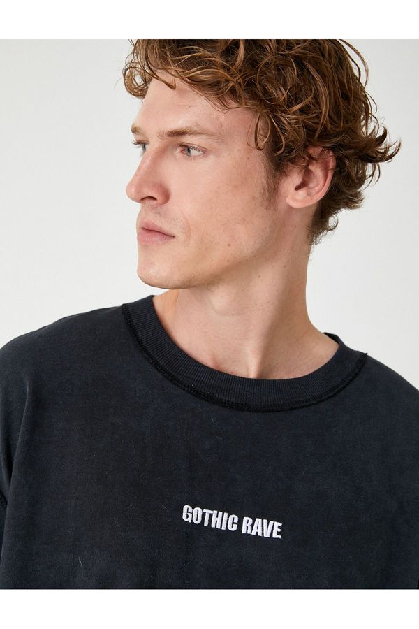 Koton Koton Oversize T-Shirt Slogan Printed Short Sleeve Crew Neck Cotton