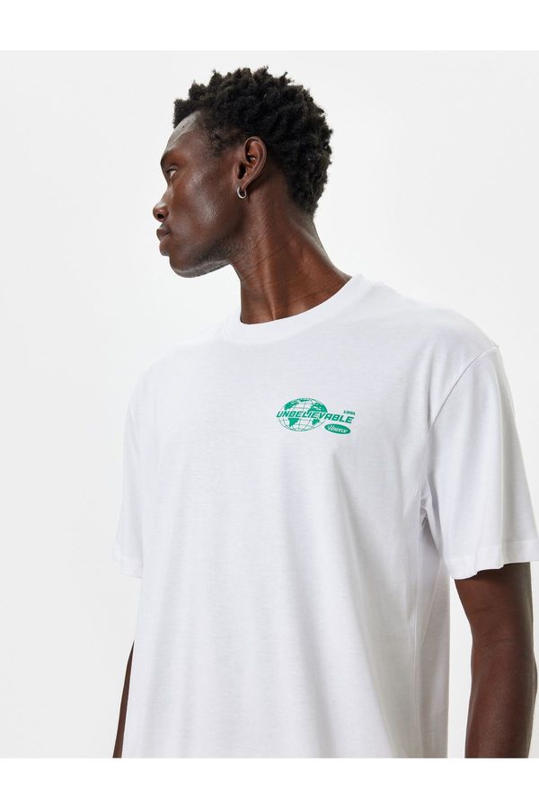 Koton Koton Oversize T-Shirt Slogan Printed Short Sleeve Crew Neck Cotton