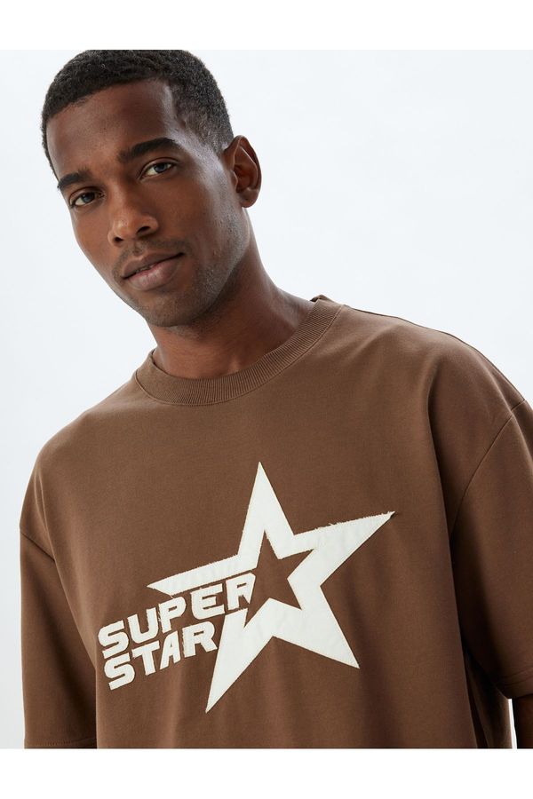 Koton Koton Oversize T-Shirt Star Printed Crew Neck Short Sleeve Cotton