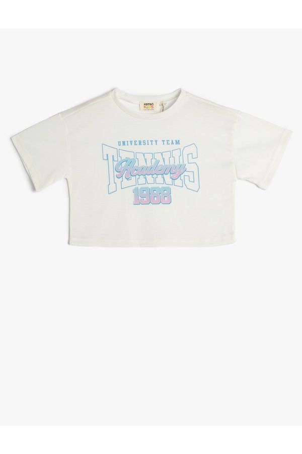 Koton Koton Oversized Crop T-Shirt with Short Sleeves, Crew Neck Printed