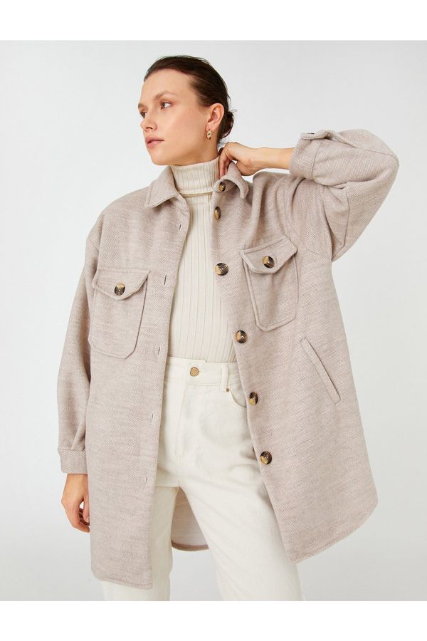 Koton Koton Oversized Jacket Shirt Collar with Pockets and Buttons