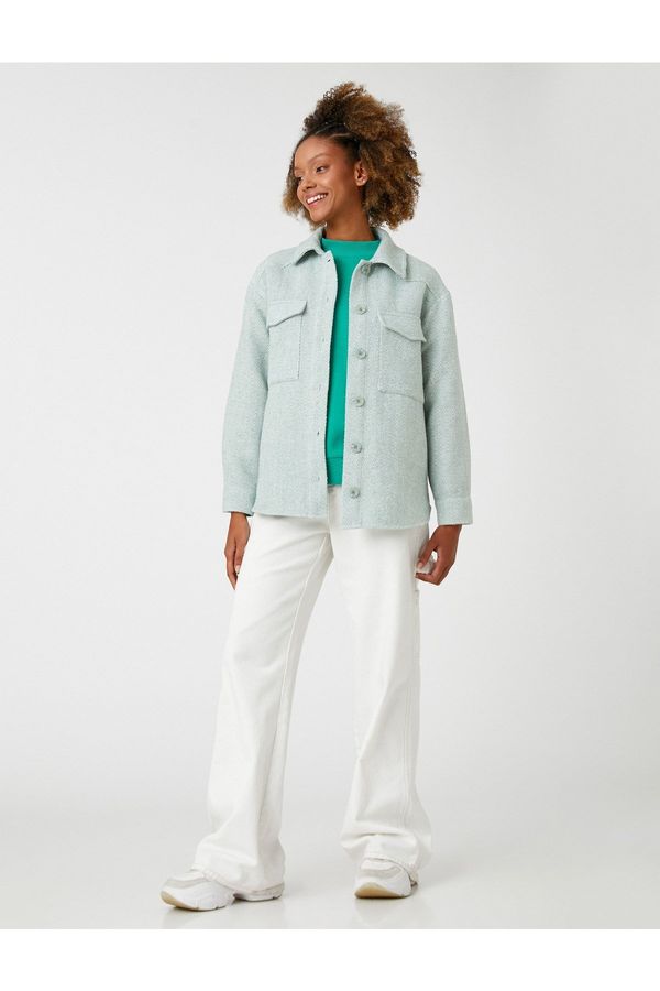 Koton Koton Oversized Jacket with a Shirt Collar Long Sleeved, Pocket Detailed.