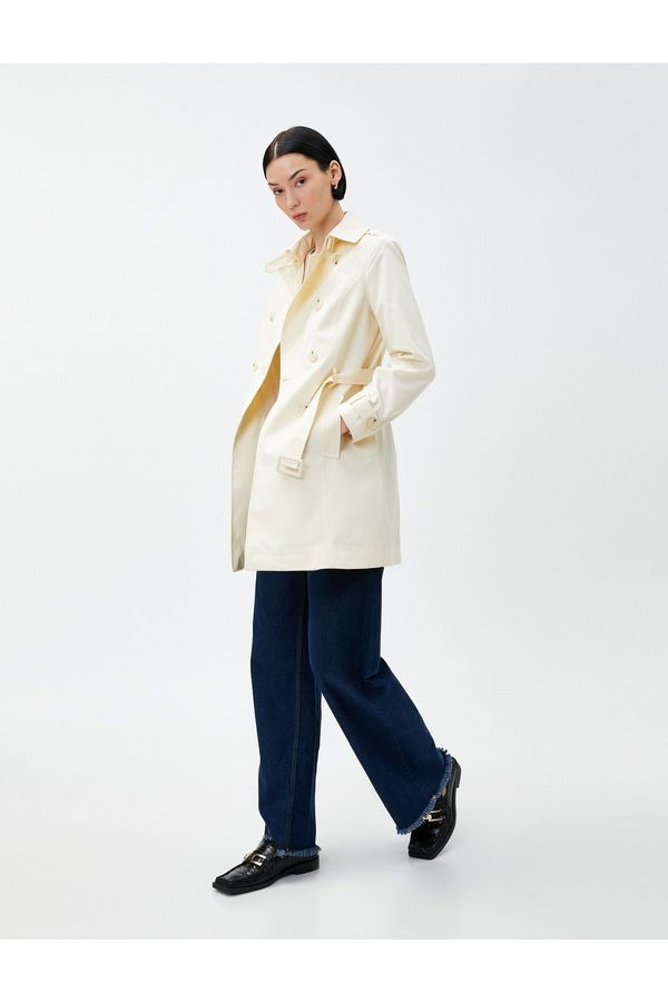 Koton Koton Oversized Midi Trench Coat, Double Breasted with Buttons and Belt