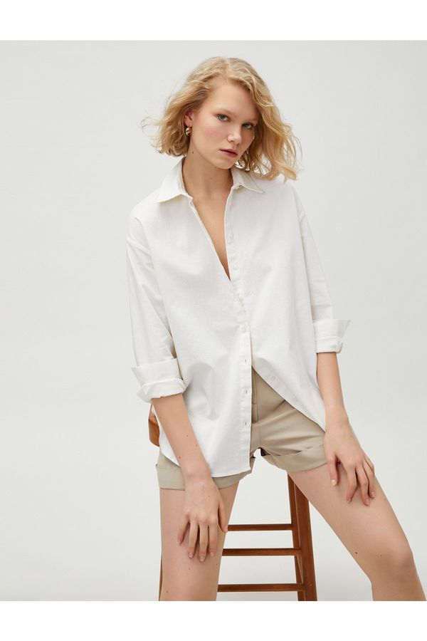 Koton Koton Oversized Shirt Long Sleeved Linen Blend